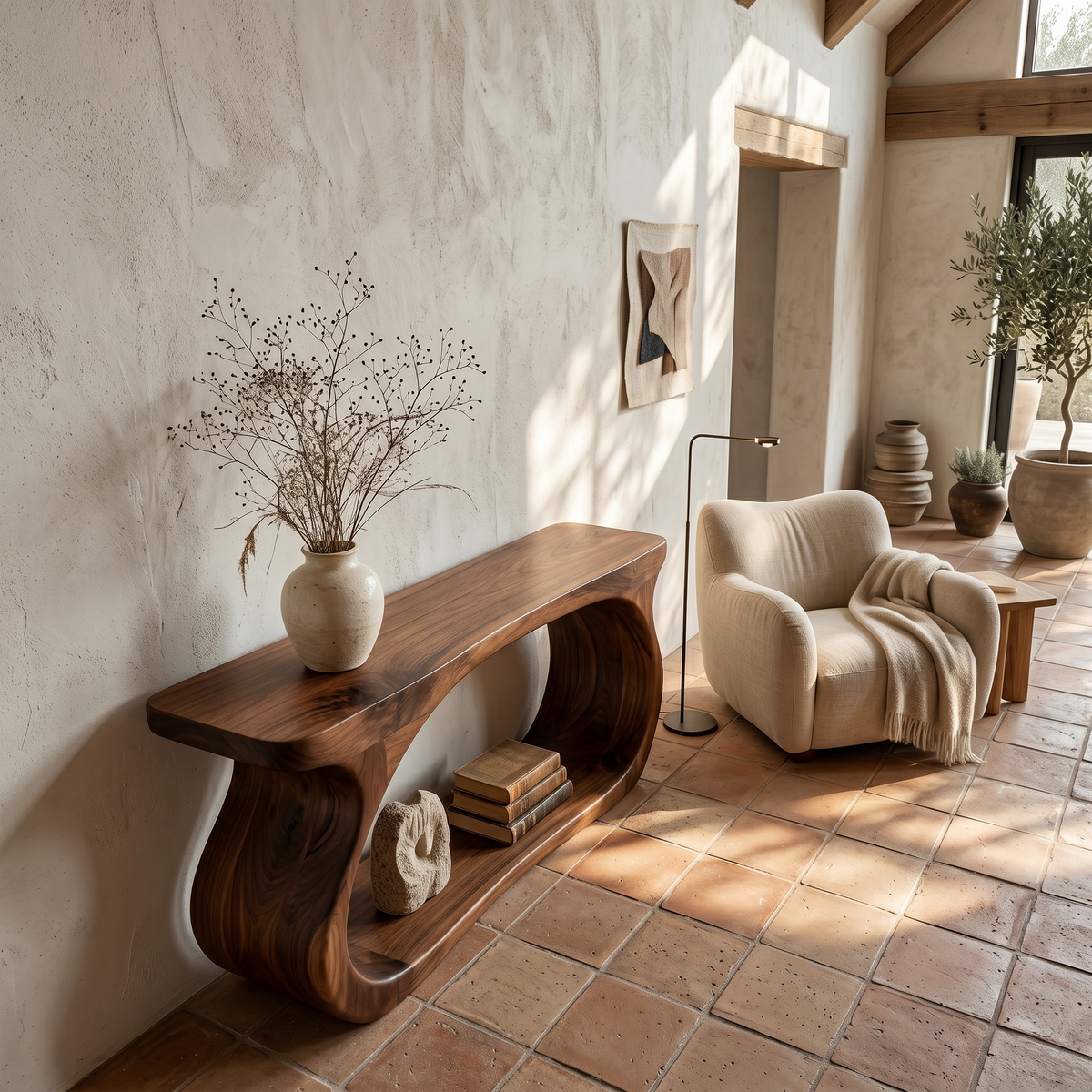 Modern Console Table With Sculptural Circular Form For Entryway - view 3 of 8