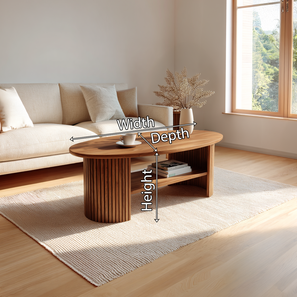 Oval Coffee Table with Fluted Base and Open Shelf Design - view 7 of 7