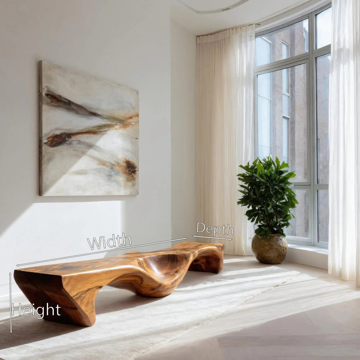 Organic Bench With Carved Wave Design For Living Room - view 7 of 8