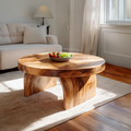 Round Solid Wood Coffee Table with Sculptural Block Base - view 1 of 7