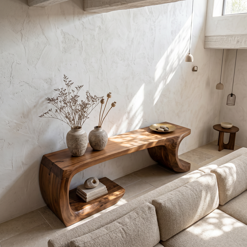 Modern Console Table With Organic Geometric Form For Hallway - view 2 of 8