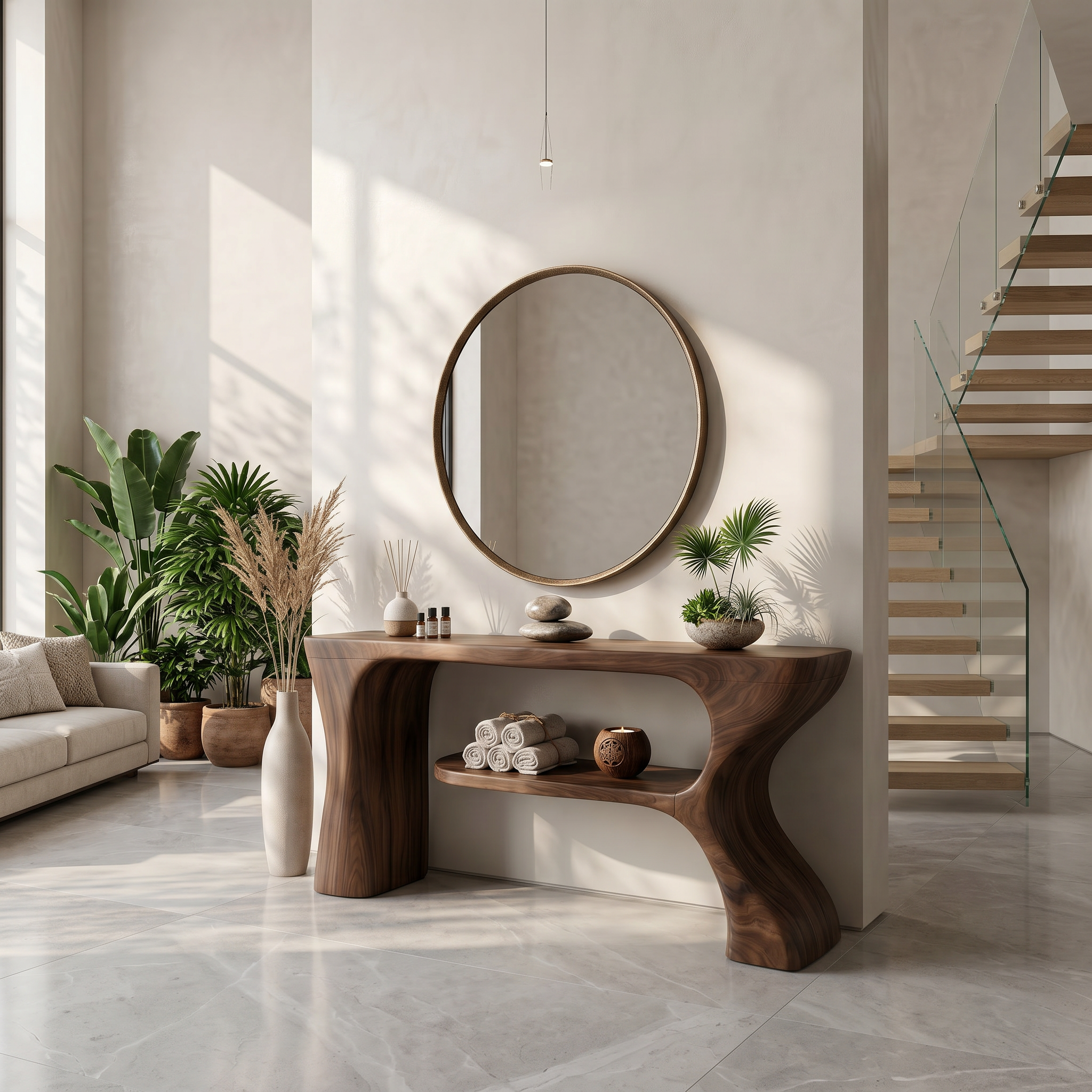Organic Console Table With Sculptural Curved Form For Entryway - view 2 of 8