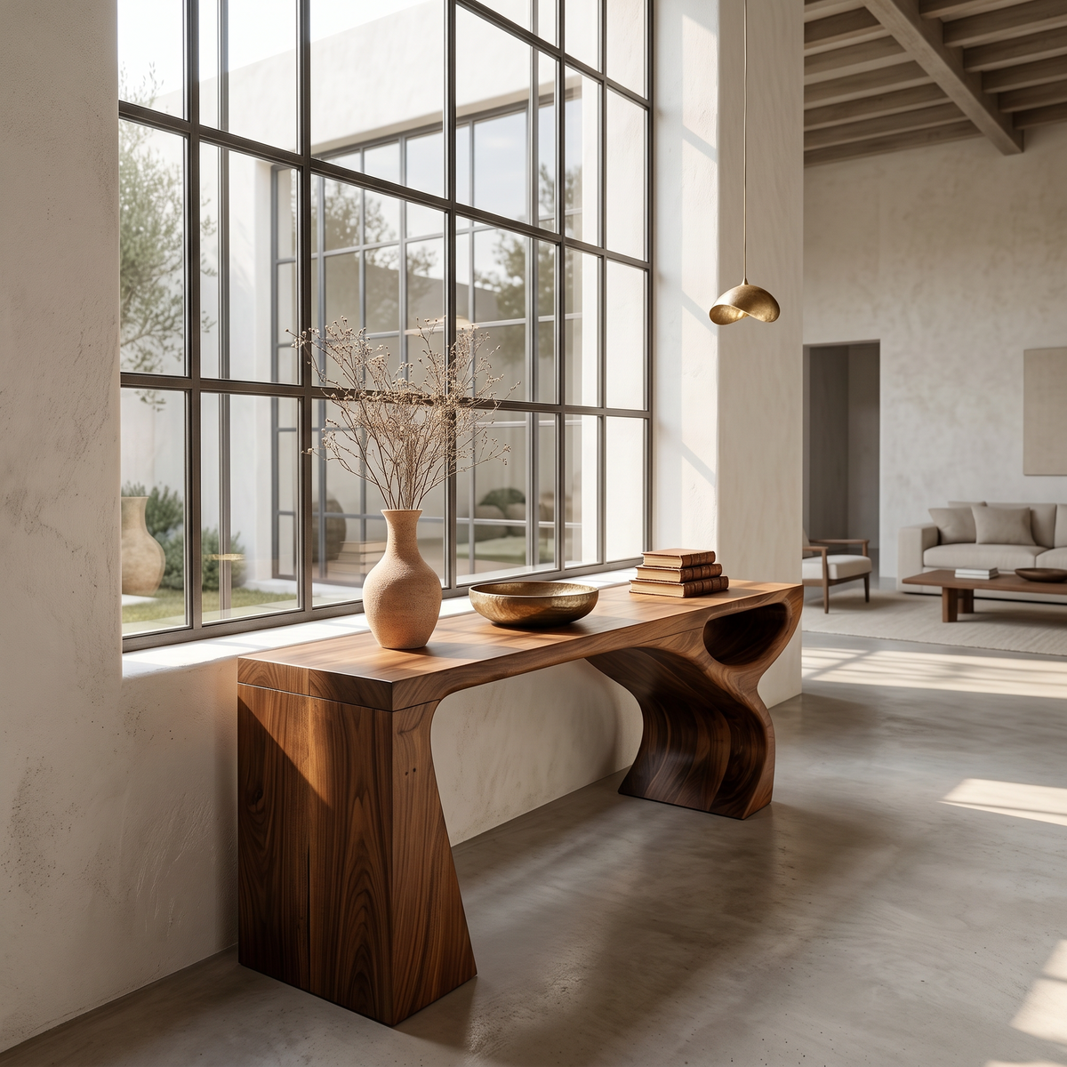 Contemporary Console Table With Fluid Open Structure For Entryway - view 3 of 8