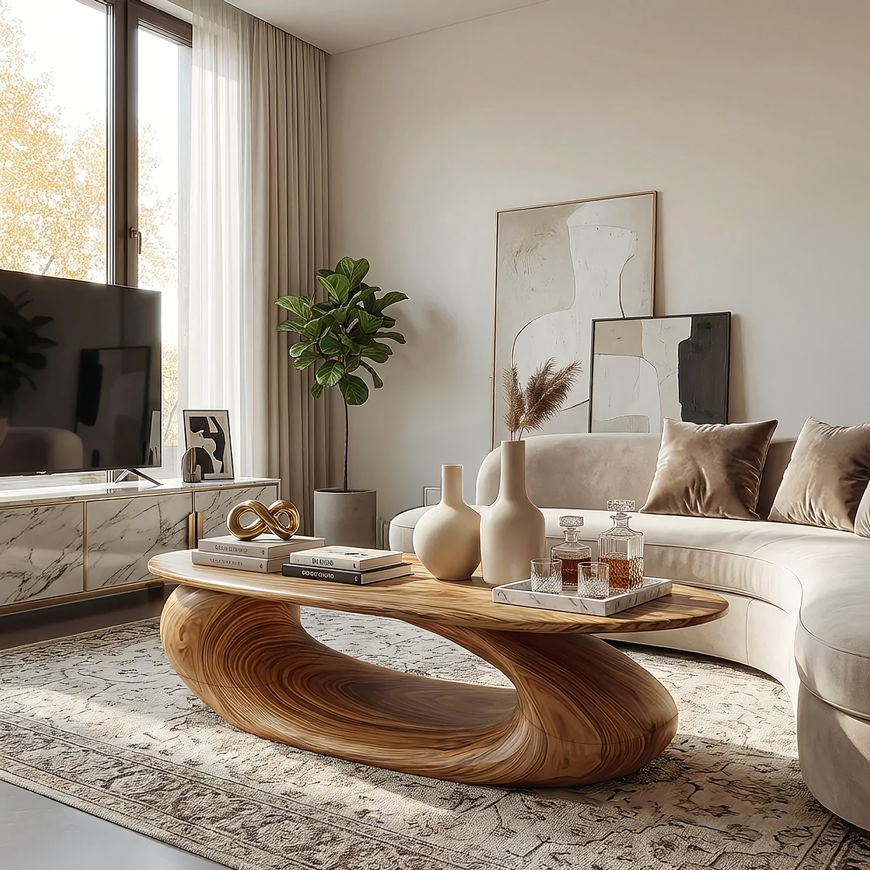 Flowing Sculptural Coffee Table with Continuous Curve Base - view 2 of 7