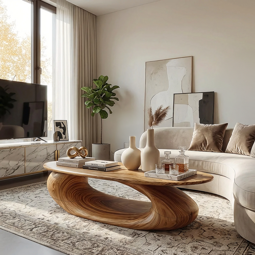 Flowing Sculptural Coffee Table with Continuous Curve Base - view 2 of 7
