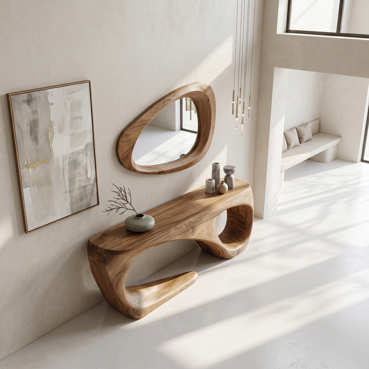 Rustic Console Table With Handcrafted Flowing Design For Living Room - view 2 of 8
