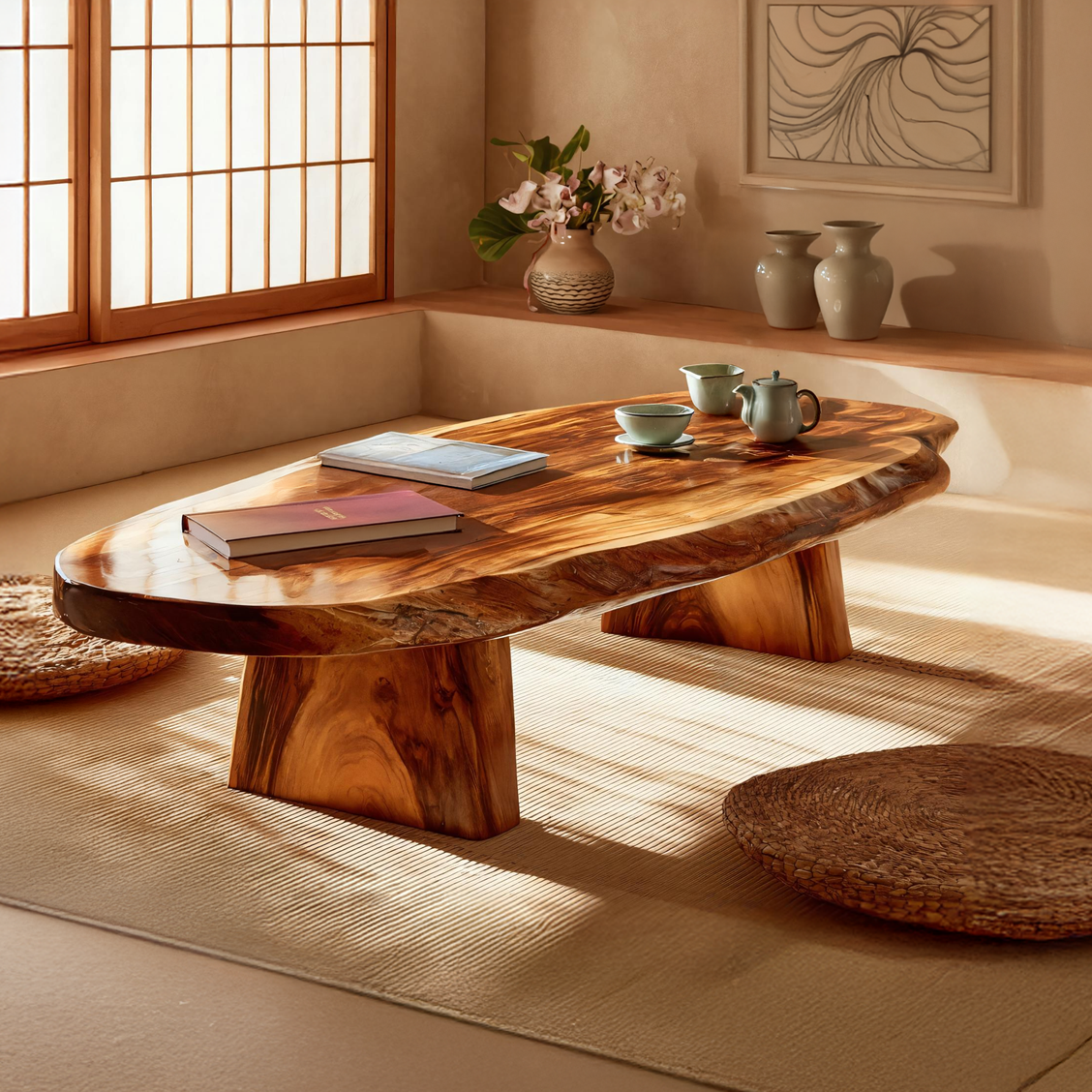 Luxury Solid Wood Coffee Table  Large Oval Natural Wood Living Room Table - view 2 of 7