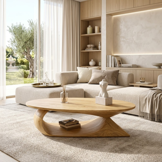 Elegant Wooden Coffee Table with Curved Modern Design - view 1 of 7