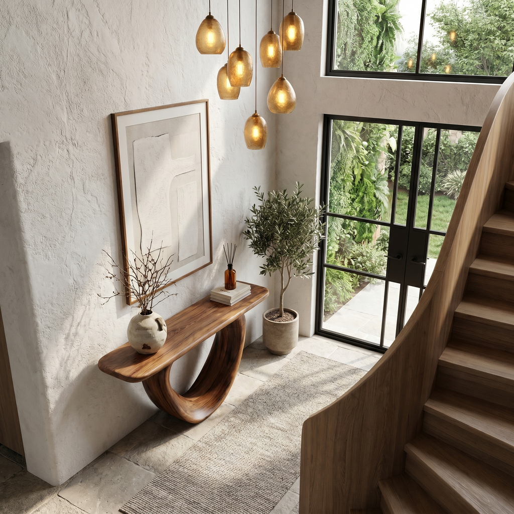 Sculptural Console Table With Loop Shaped Wooden Base Live Edge Console Table With Unique Sculptural Base Design - view 3 of 8