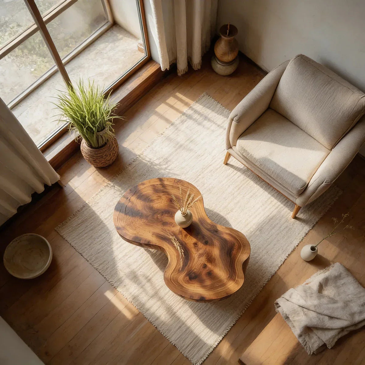 Freeform Natural Wood Coffee Table with Smooth Contoured Edge - view 6 of 7