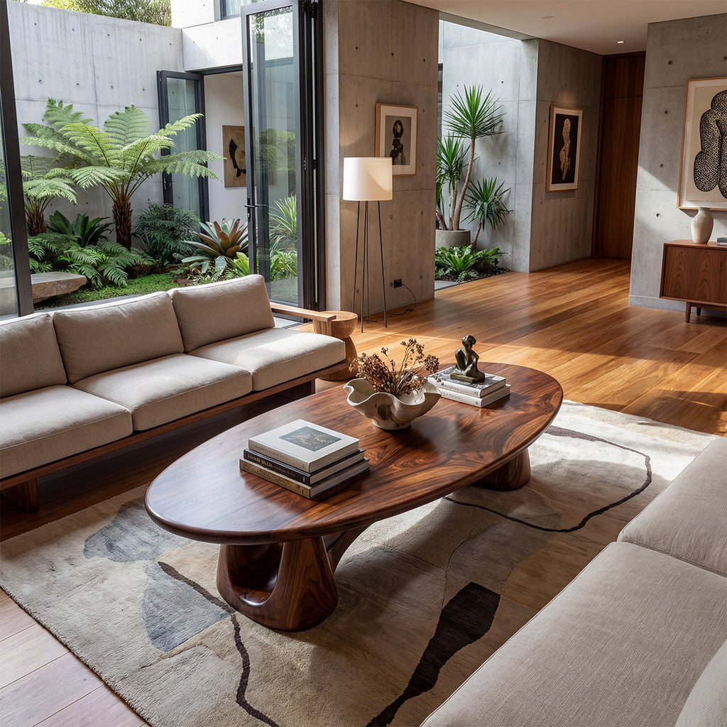 Organic Oval Coffee Table With Sculptural Pedestal Base - view 6 of 8