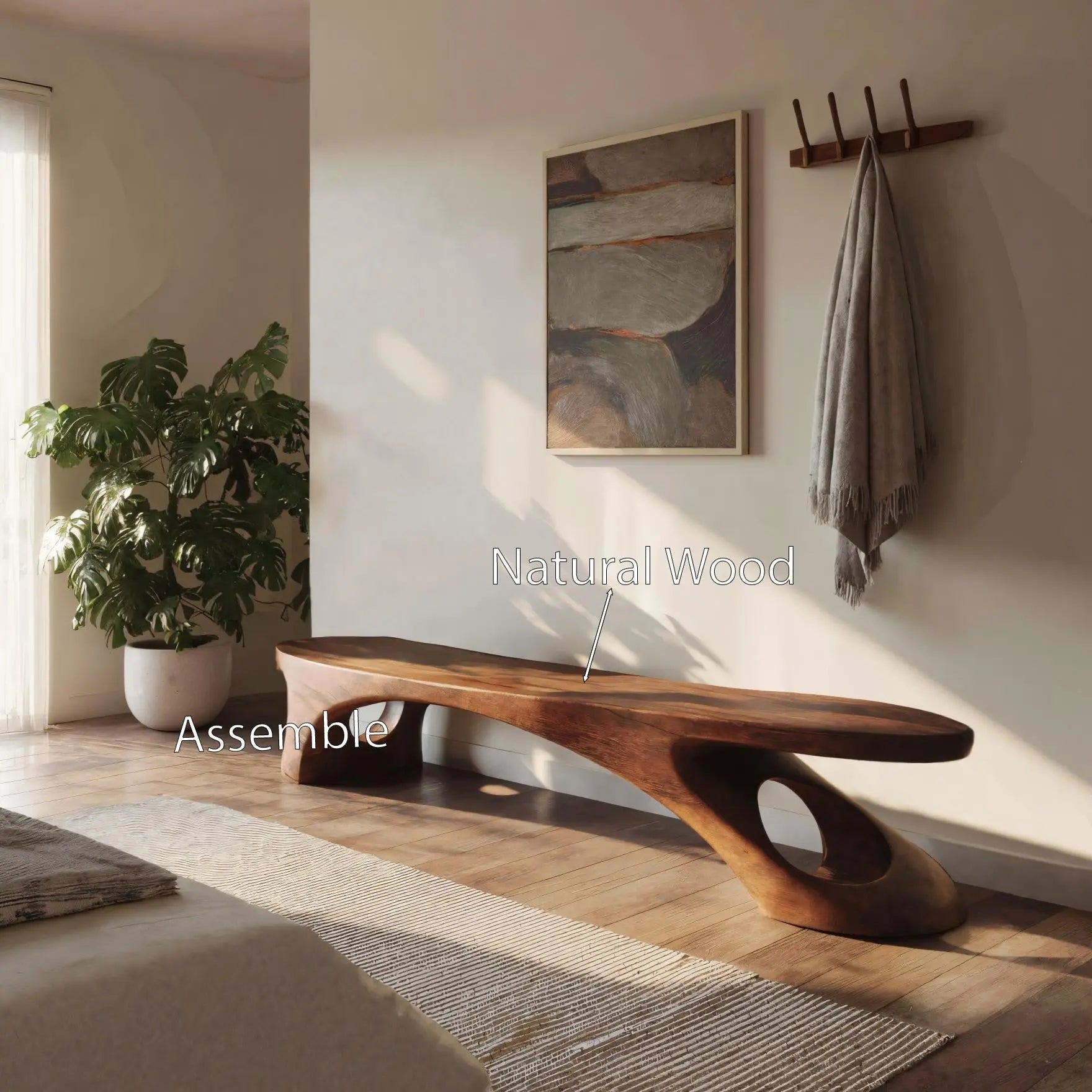Modern Sculptural Bench With Organic Design For Entryway - view 5 of 7