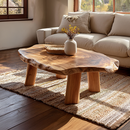 Live Edge Coffee Table with Rounded Slab Top and Solid Legs - view 1 of 7