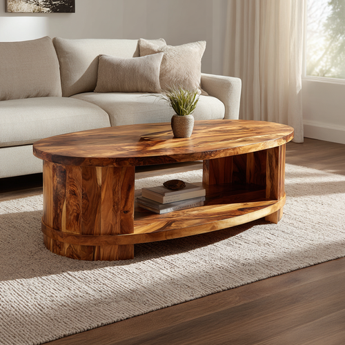 Oval Coffee Table with Curved Frame and Open Storage Shelf - view 1 of 7