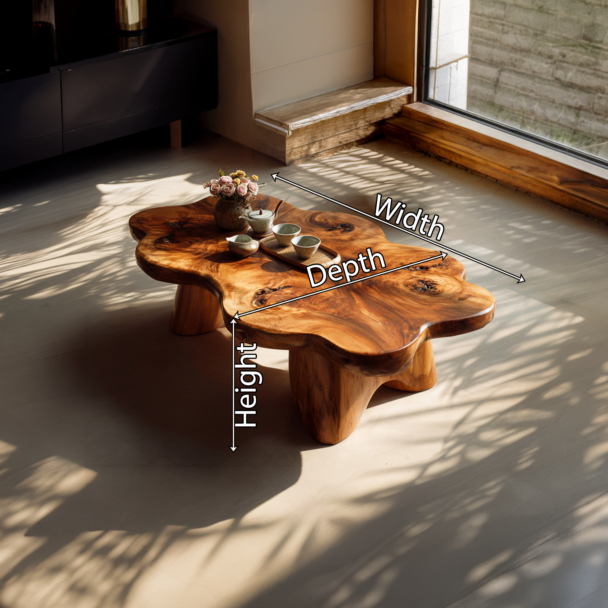 Organic Live Edge Coffee Table with Sculpted Solid Base - view 7 of 7