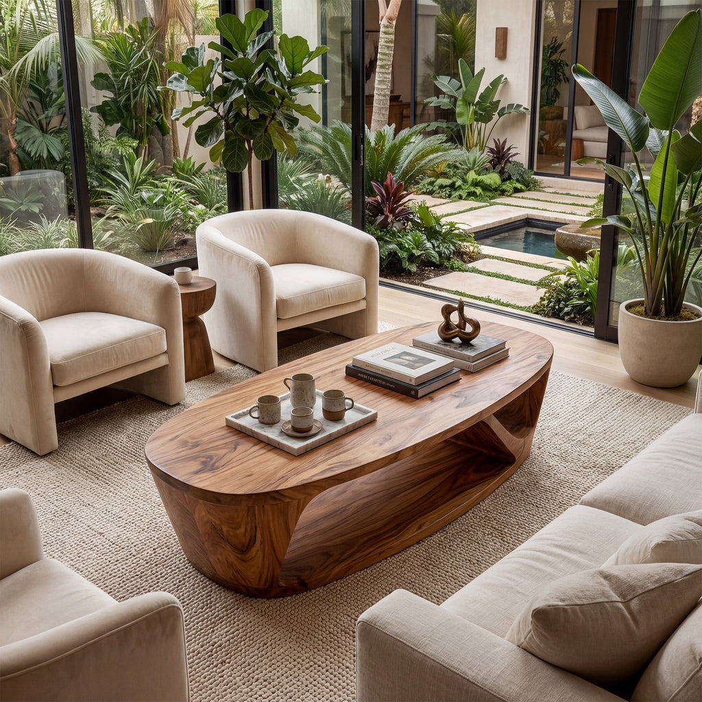 Sculptural Oval Coffee Table With Open Shelf Base - view 6 of 8