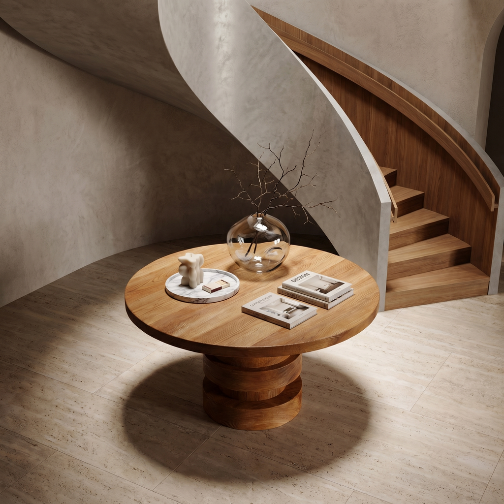 Modern Luxury Stacked Base Round Entryway Table For Entryway And Lobby - view 2 of 8