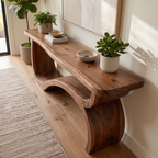 Modern Console Table Table With Sculptural Open Wood Base For Living Room - view 3 of 8