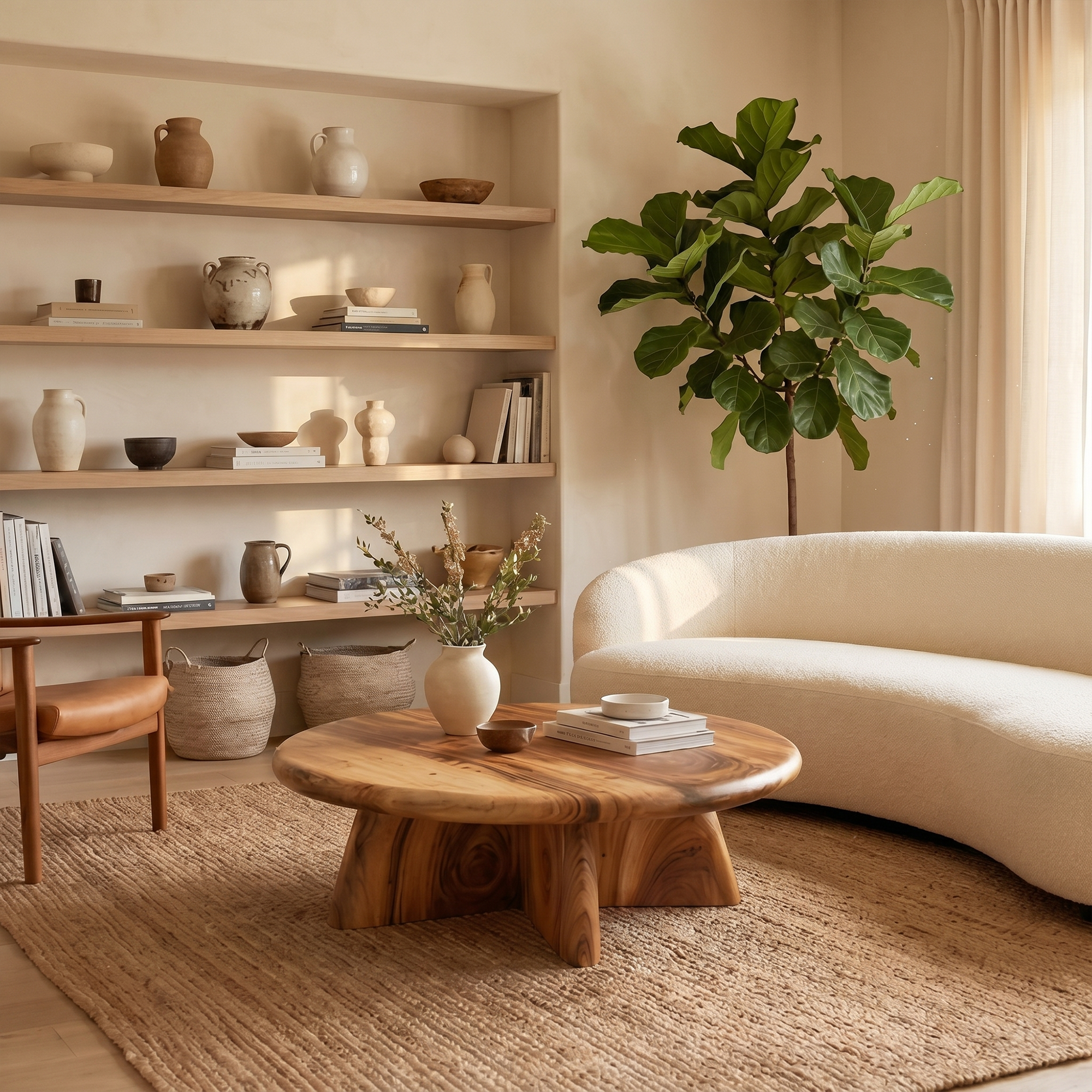 Rustic Coffee Table With Solid Wood Stump Base For Living Room - view 2 of 8