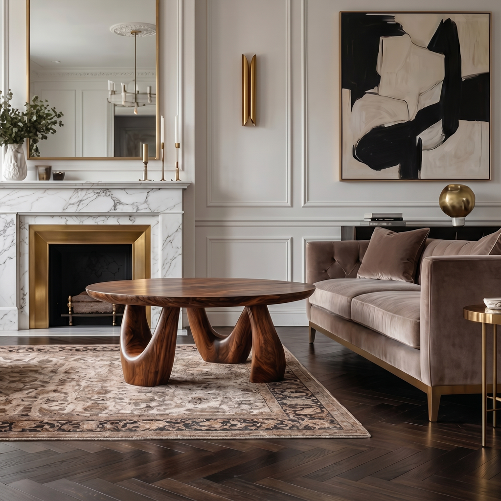 Organic Coffee Table With Freeform Live Edge Top And Sculptural Loop Wood Base For Living Room - view 3 of 8