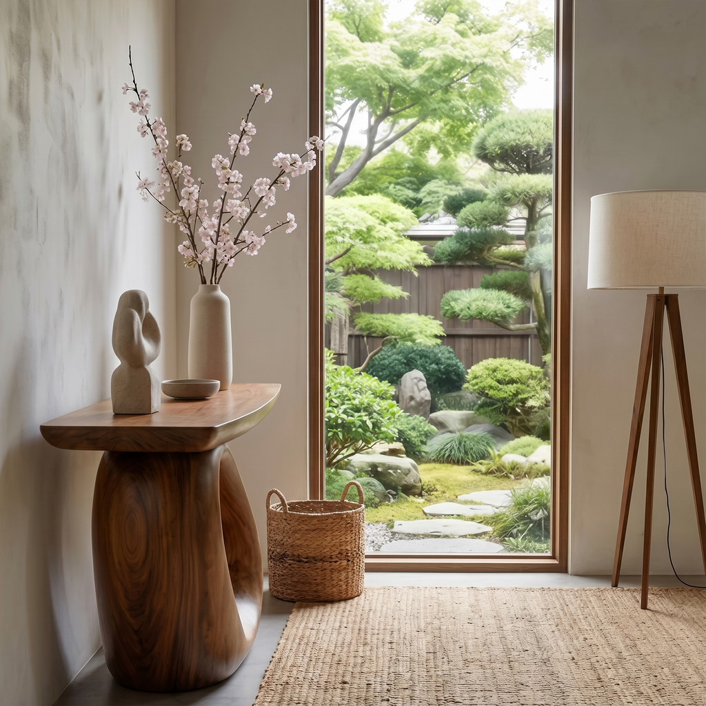 Modern Organic Console Table With Sculptural Loop Pedestal Wood Base For Entryway And Living Room - view 3 of 8