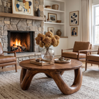 Modern Coffee Table With Round Solid Wood Top And Artistic Sculptural Base For Living Room - view 3 of 8