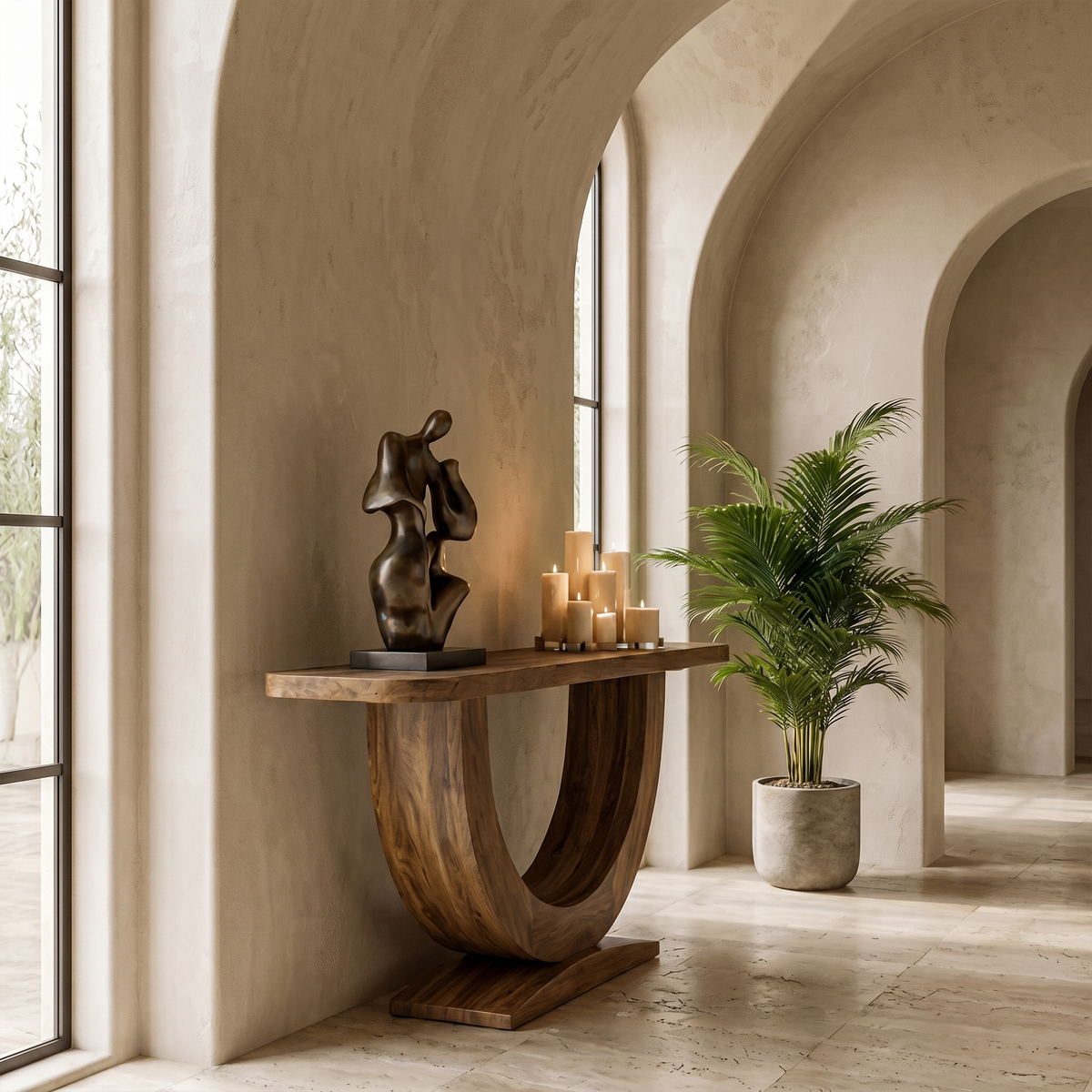 Contemporary Organic Console Table With U Shape Pedestal Base For Entryway And Living Room - view 3 of 8