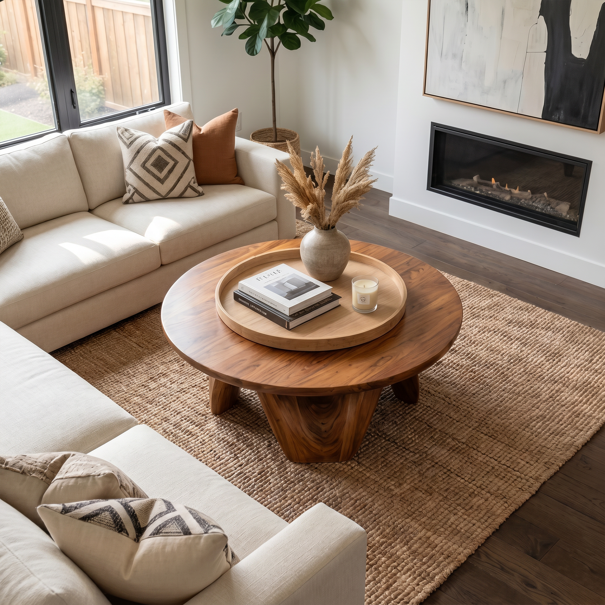 Rustic Coffee Table With Sculptural Solid Wood Base And Round Live Edge Top For Living Room - view 3 of 8