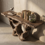 Organic Unique Console Table With Sculptural Natural Wood Base For Living Room - view 2 of 8