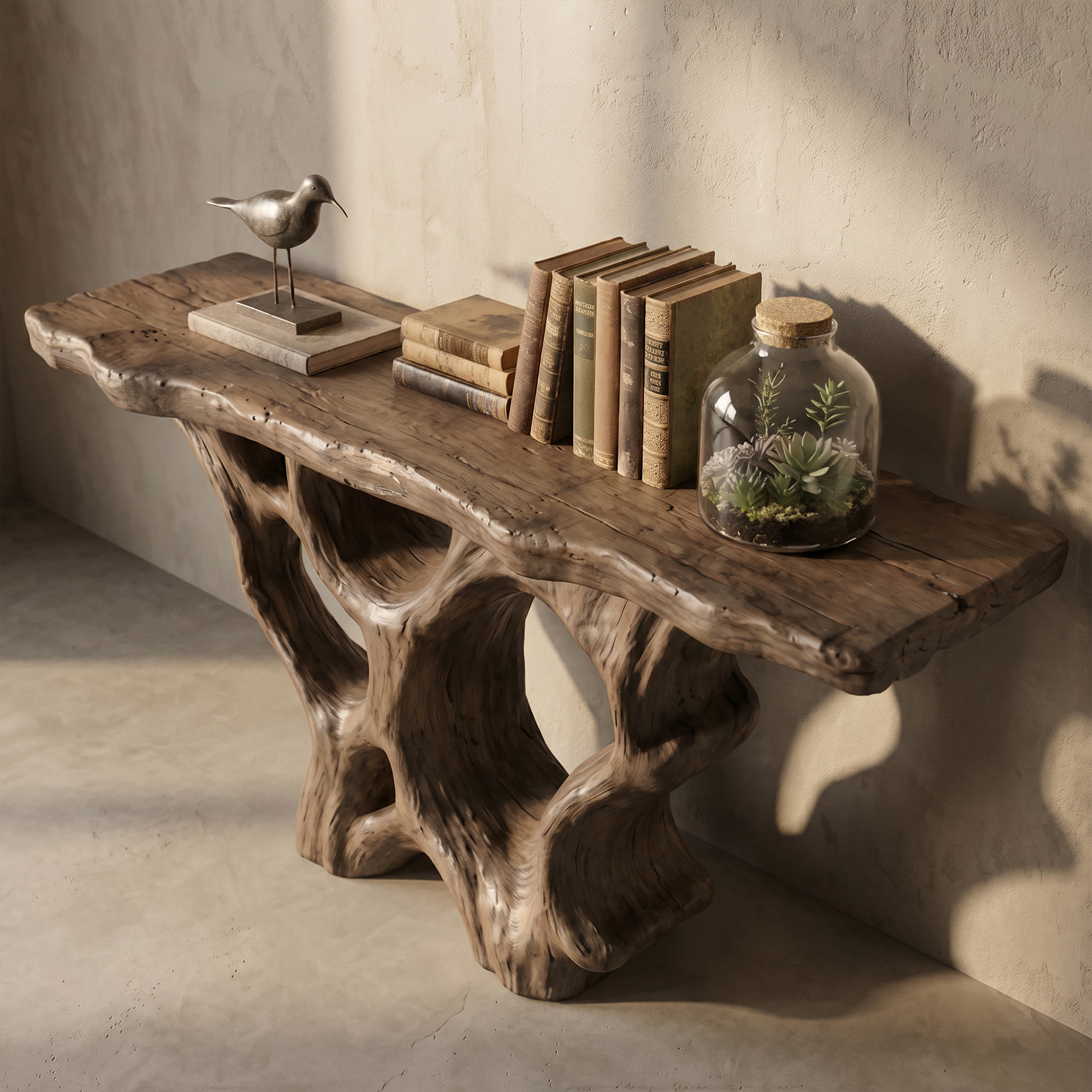 Organic Unique Console Table With Sculptural Natural Wood Base For Living Room - view 2 of 8