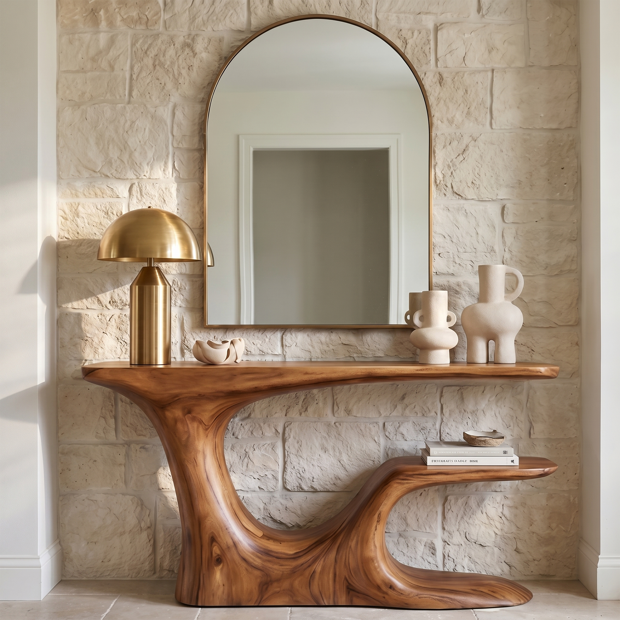 Rustic Organic Console Table With Live Edge Top And Sculptural Solid Wood Base For Entryway - view 3 of 8