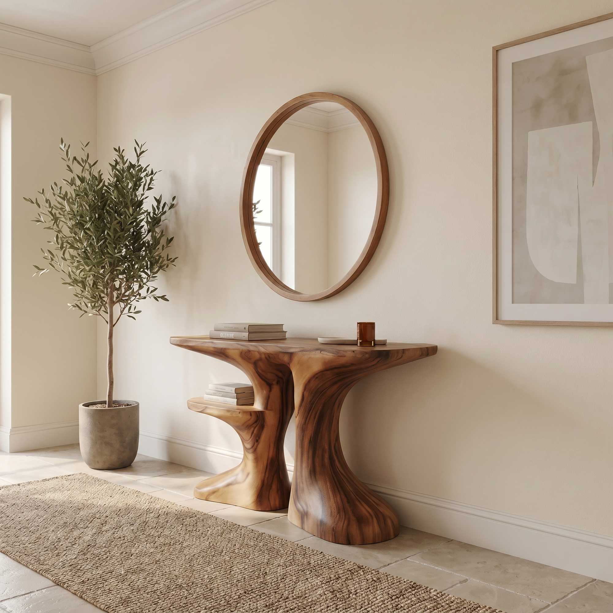 Organic Console Table With Live Edge Countertop And Sculptural Solid Wood Base For Entryway - view 2 of 8