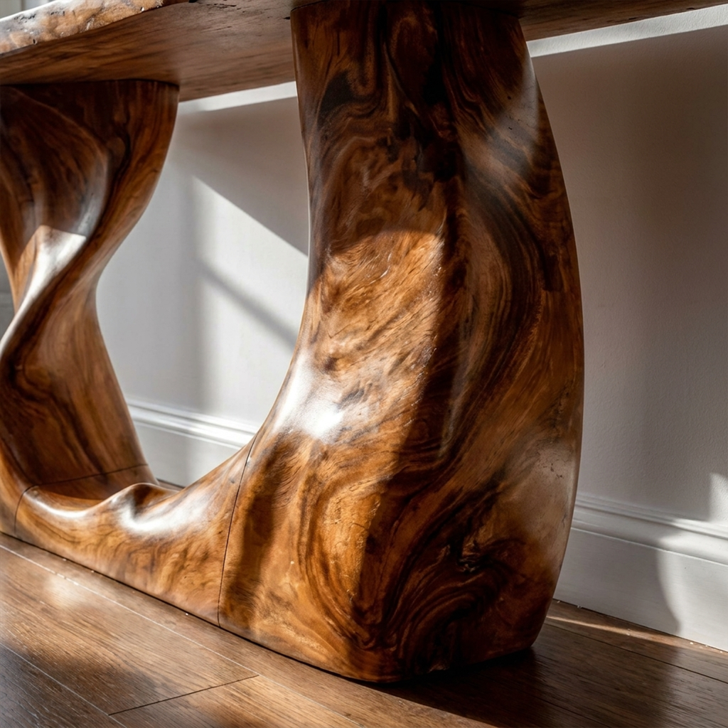 Rustic Modern Console Wavy Carved Wood Entry Hall - view 3 of 8