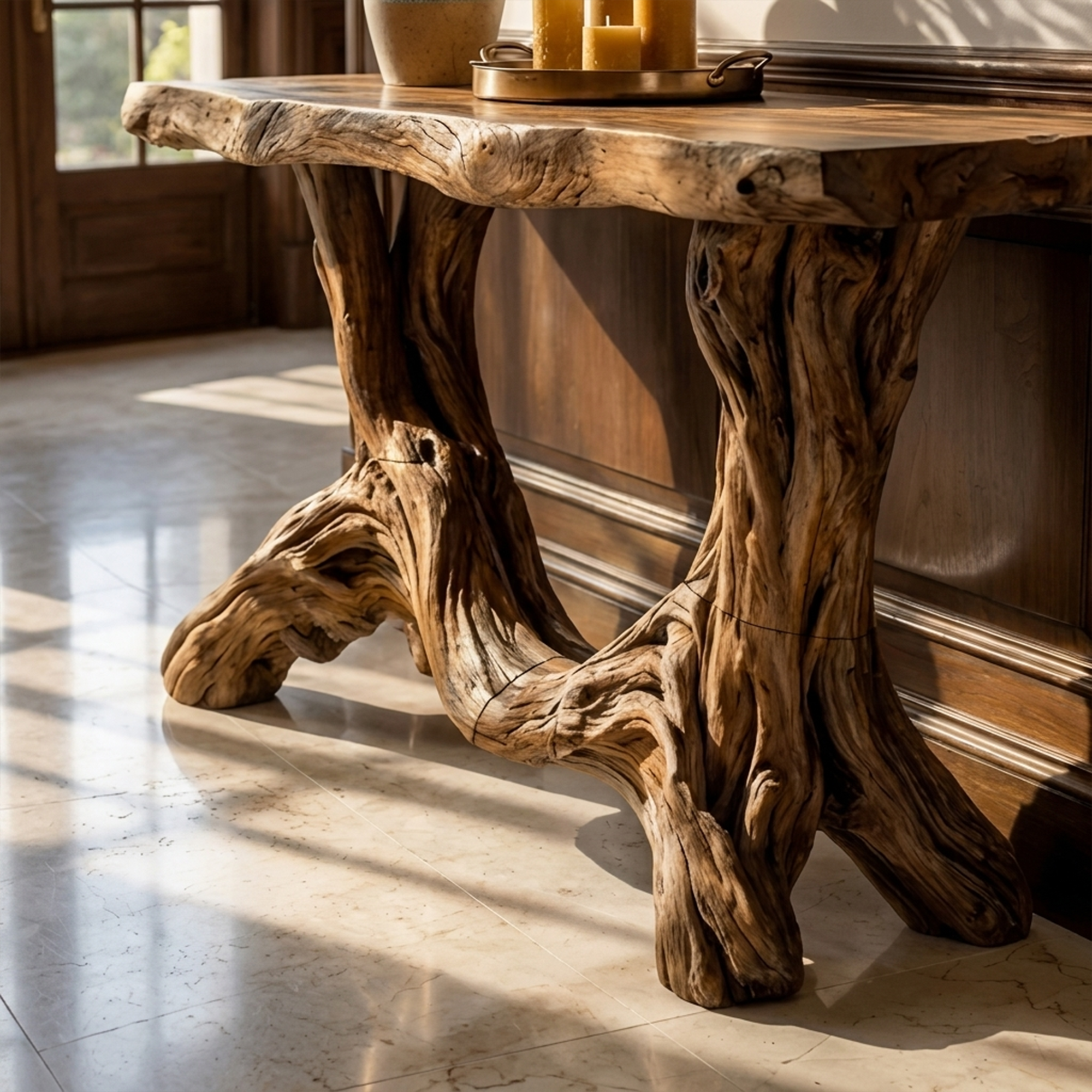 Sculptural Single Pedestal Console Table Handmade Statement Furniture For Living Room Decor - view 2 of 8