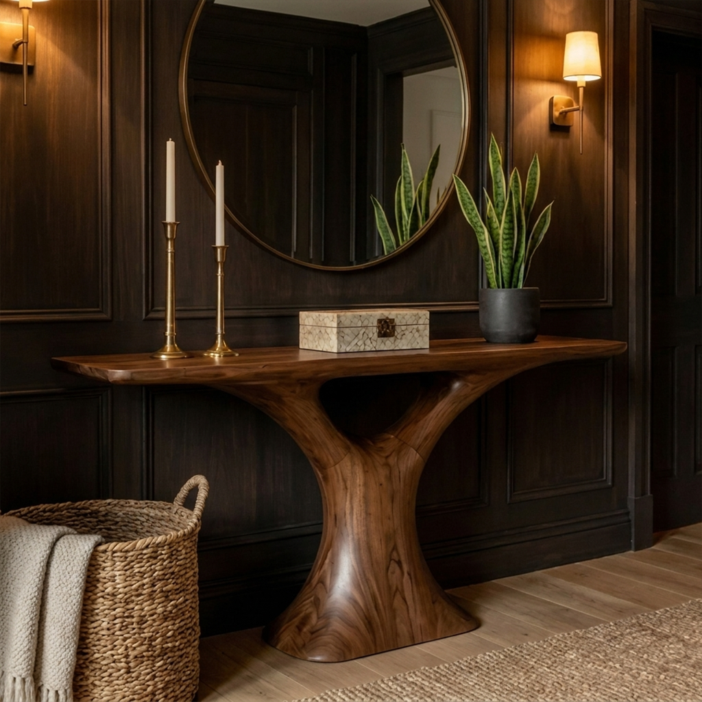 Mid Century Entry Table Smooth Sculptural Form Luxury Welcome Area - view 3 of 8
