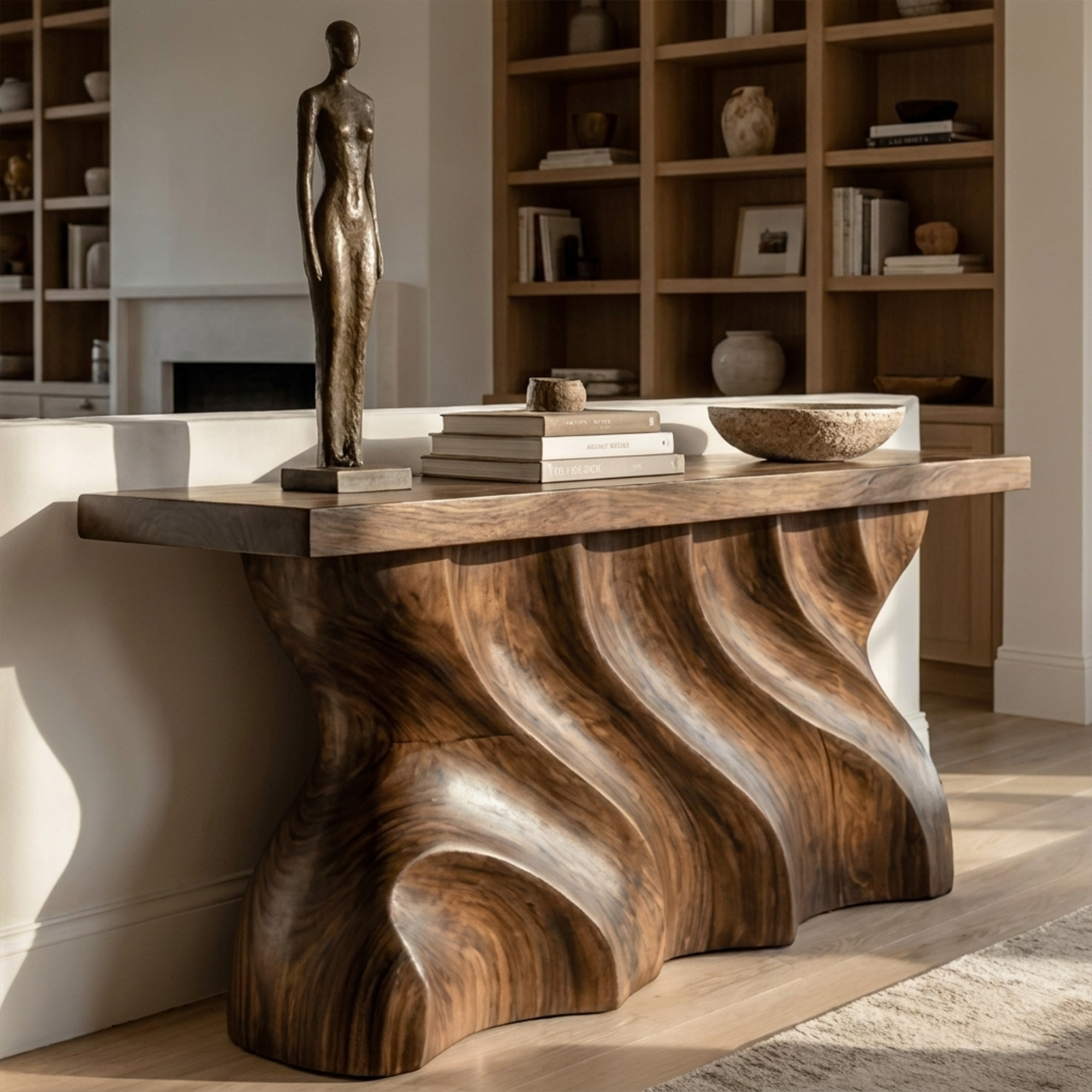 Mid Century Console Table Sculpted Wave Base Entryway Display - view 2 of 8