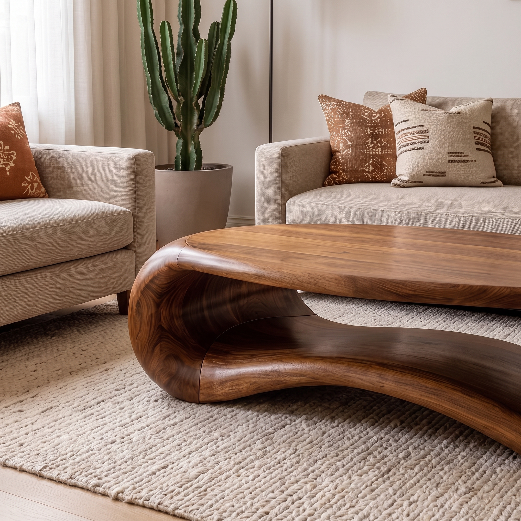 Modern Sculptural Solid Wood Coffee Table For Living Room - view 2 of 8