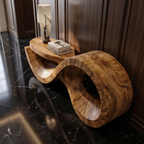 Contemporary Console Table With Sculptural Wave Wood Base And Solid Wood Top For Living Room - view 2 of 8