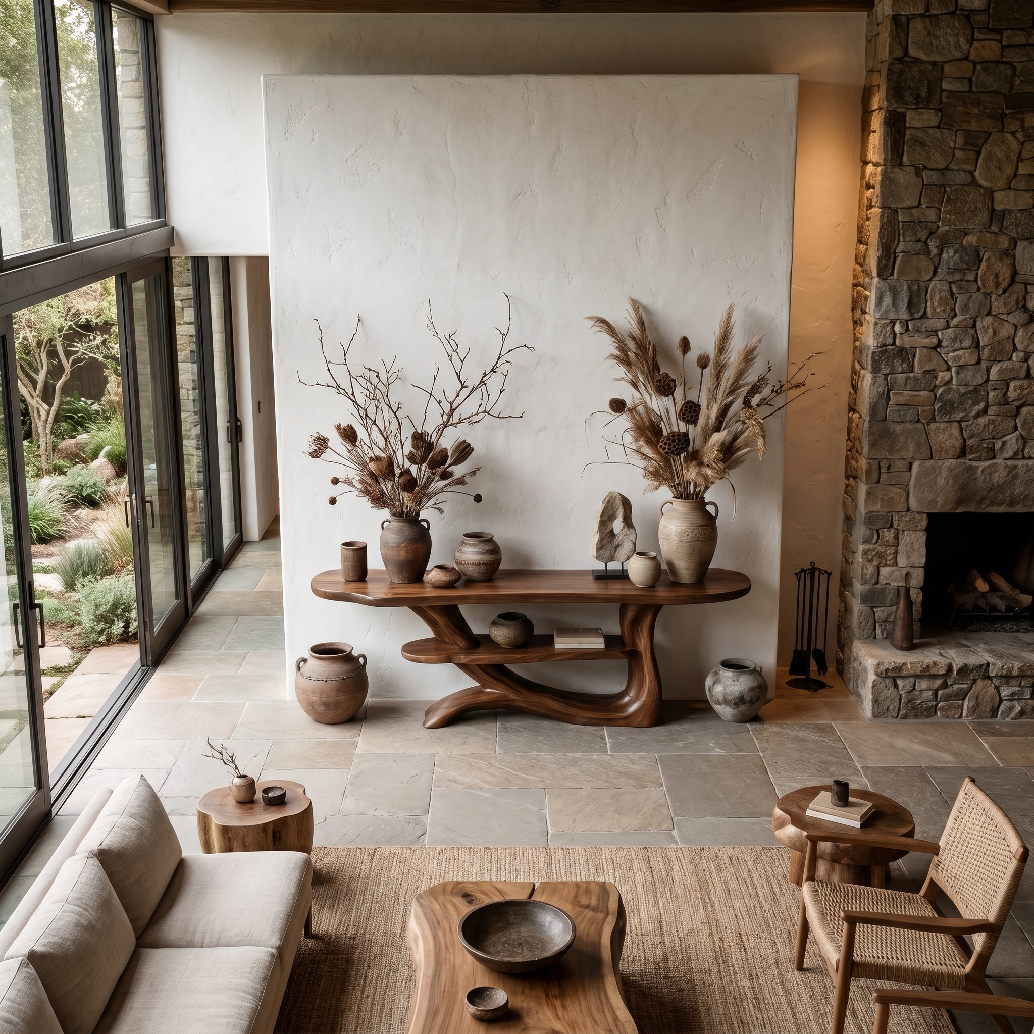 Rustic Console Table With Tree Inspired Solid Wood Base And Display Shelf - view 2 of 8