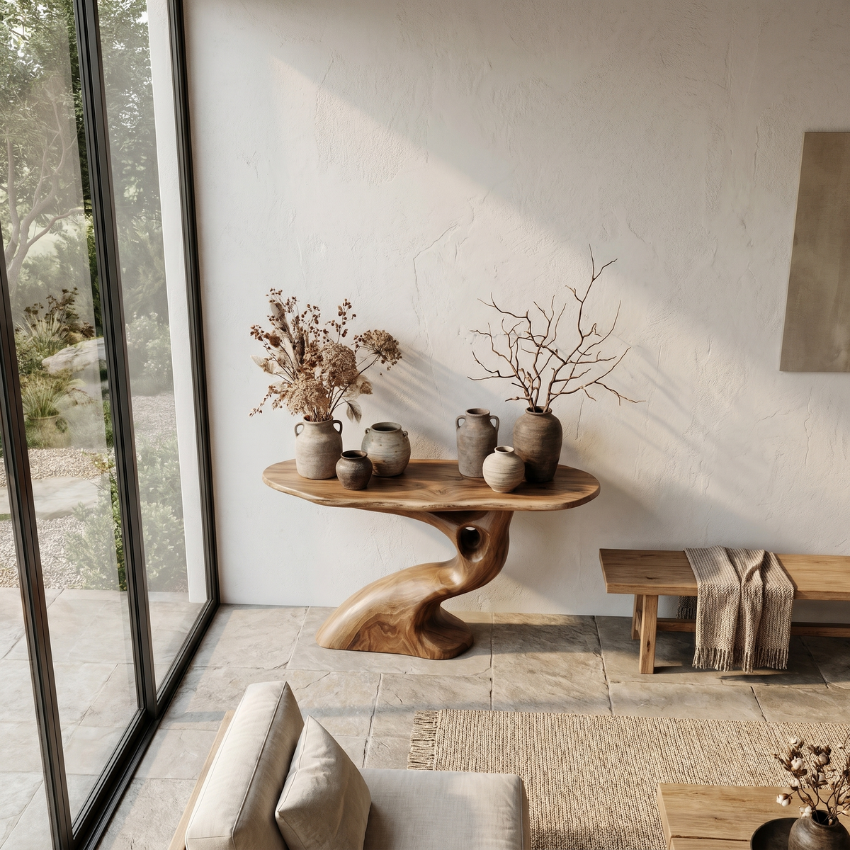 Tree Inspired Console Table With Sculptural Wood Structure For Hallway - view 3 of 8