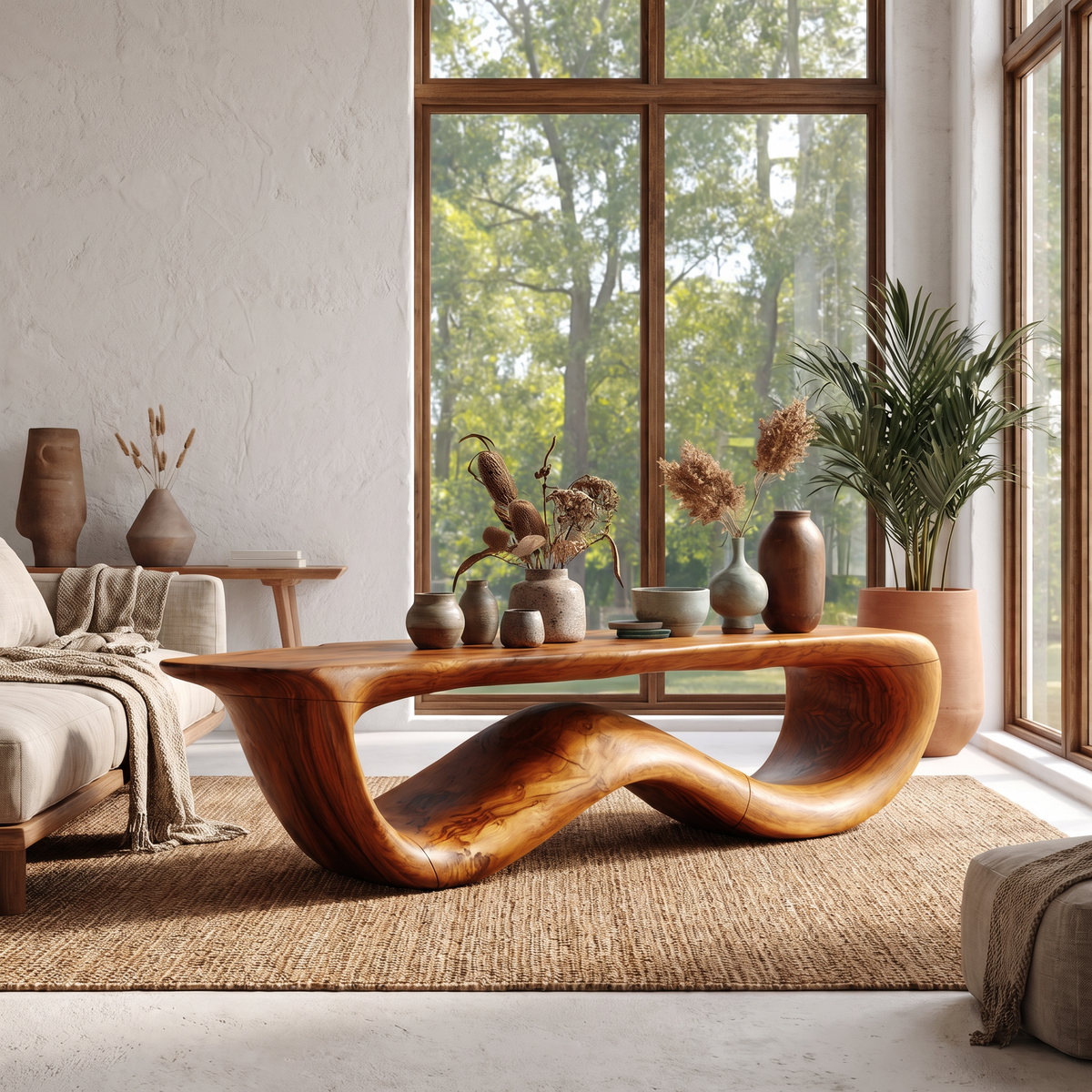Contemporary Coffee Table With Flowing Solid Wood Silhouette For Living Room - view 2 of 8
