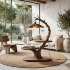 Sculptural Beside Table With Tree Branch Lamp And Open Storage Shelves For Living Room - view 3 of 8