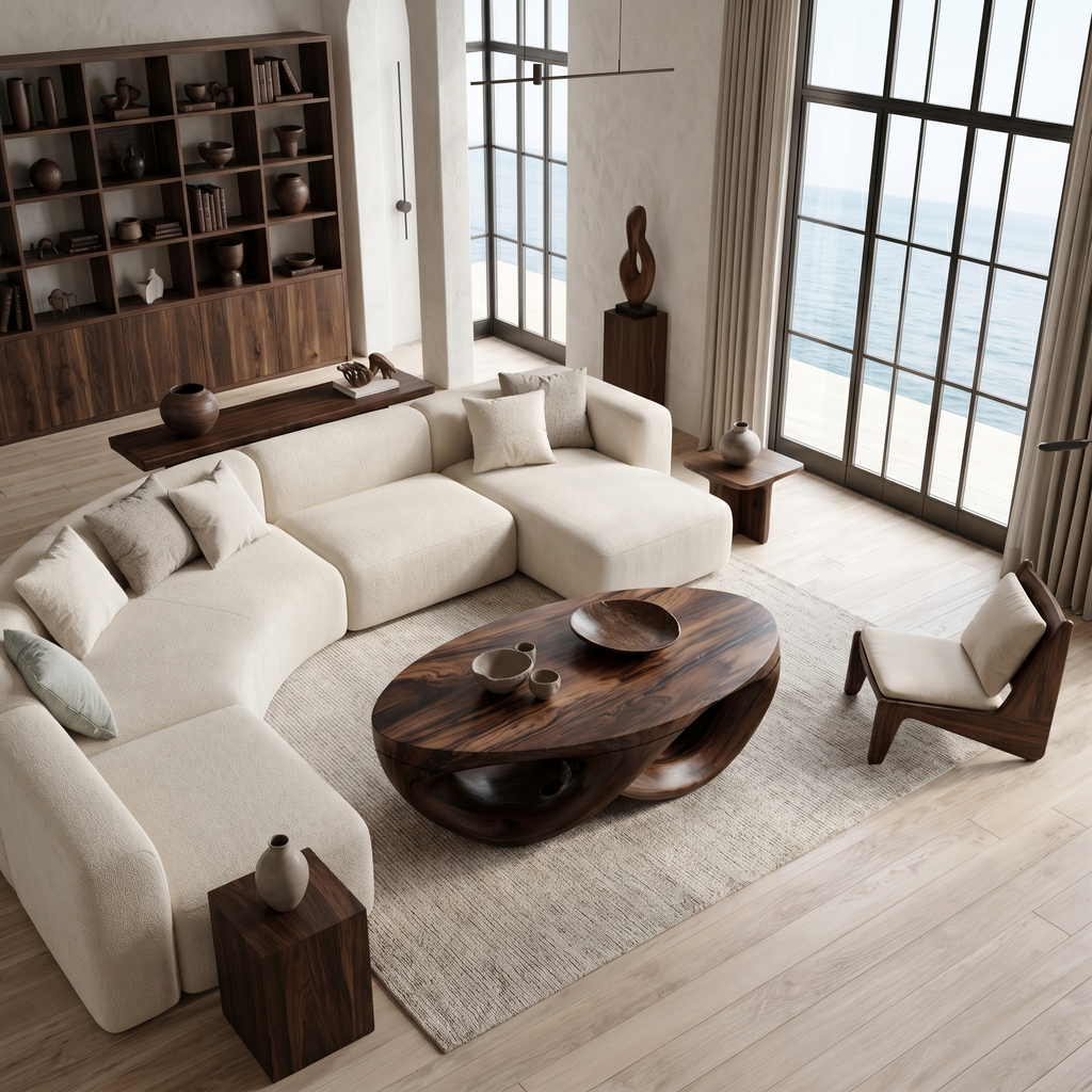 Organic Sculptural Coffee Table With Flowing Solid Wood Silhouette For Living Room - view 3 of 8