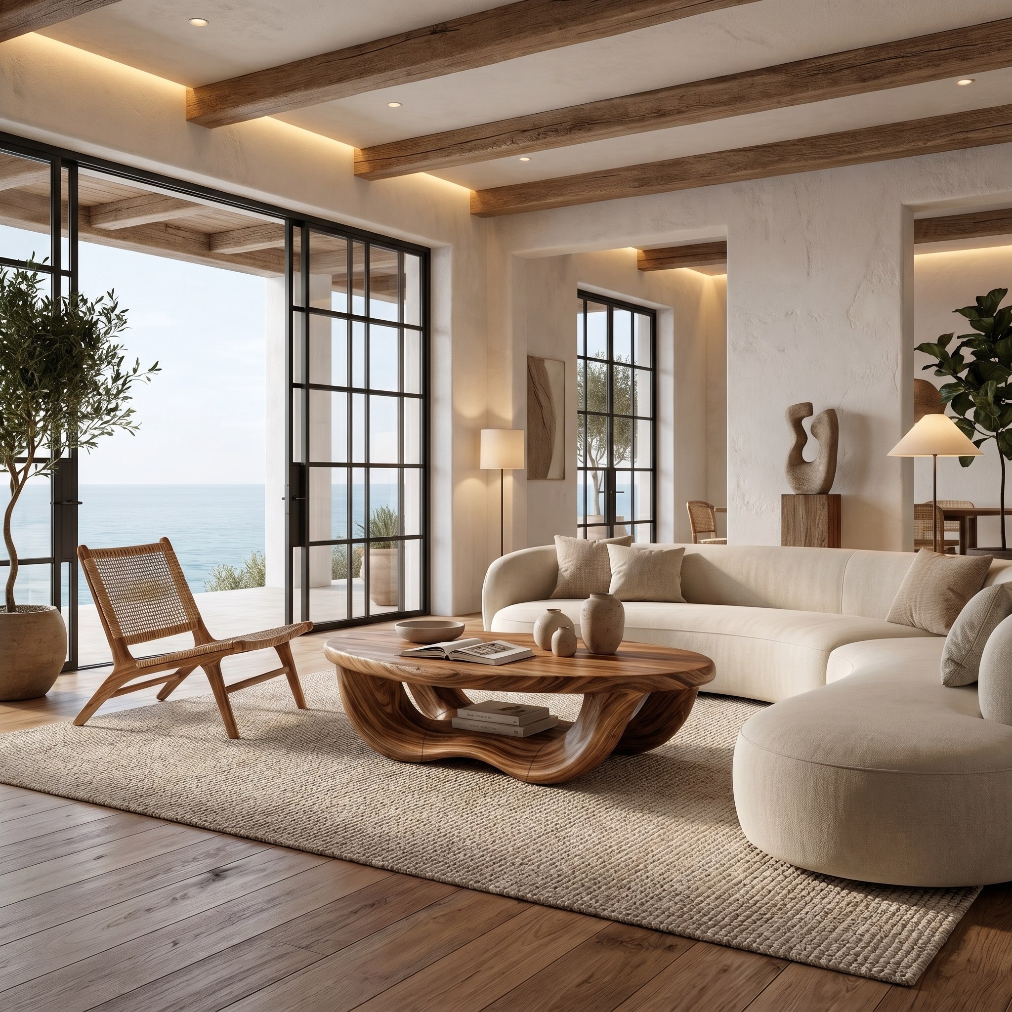 Modern Organic Coffee Table With Handcrafted Curved Wood Design For Living Room - view 3 of 8