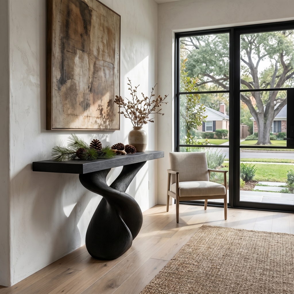 Organic Sculptural Console Table With Artistic Curved Base For Entryway - view 2 of 8