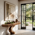 Rustic Console Table With Integrated Drawers And Artistic Tree Root Pedestal For Living Room - view 3 of 8