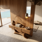 Contemporary Console Table With Curved Tree Trunk Base And Built In Storage Drawers For Living Room - view 2 of 8