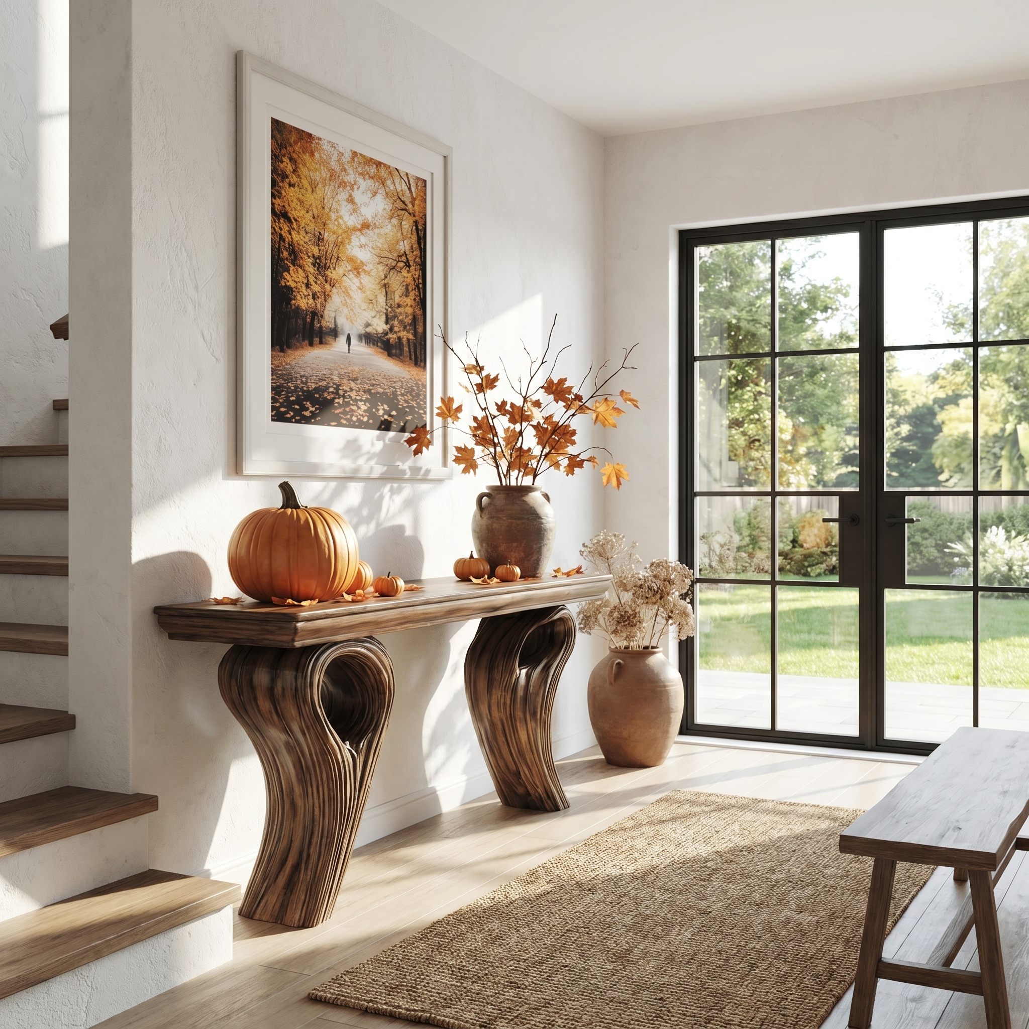 Rustic Organic Storage Console Table With Tree Inspired Base For Hallway And Living Room - view 2 of 8