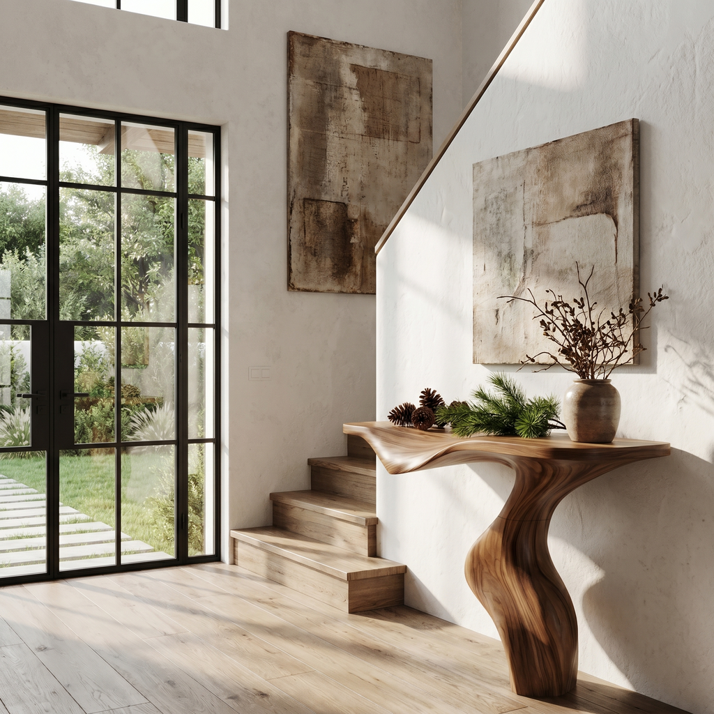 Modern Console Table With Statement Sculptural Base For Living Room - view 3 of 8