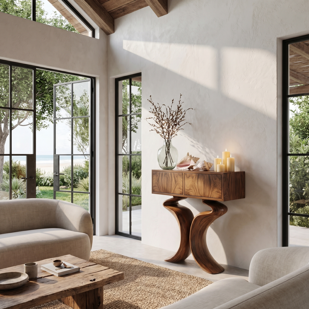 Organic Console Table With Hidden Storage Cabinet For Living Room And Entryway - view 3 of 8